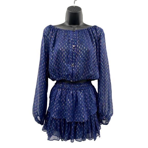 LoveShackFancy Blue Metallic Two Piece Skirt Set - Picture 2 of 11